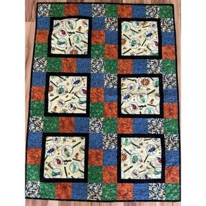 Small Handmade Quilt Throw Blanket Insect Magnifying Glass Print